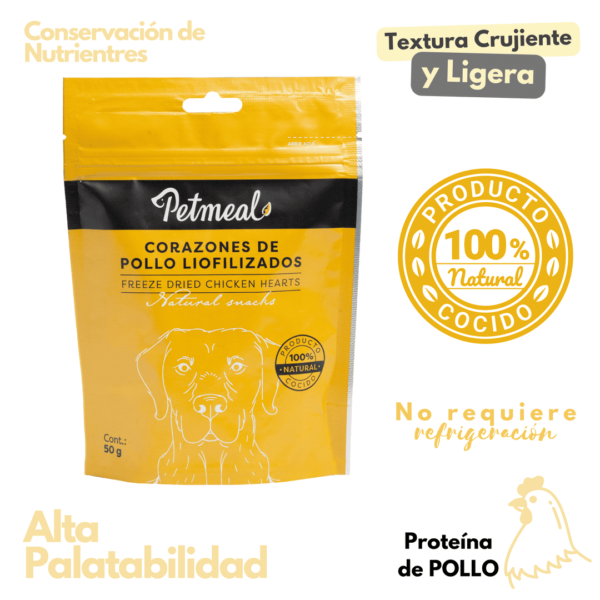 Petmeal Snack Liofilizado para Perros - Corazones de Pollo